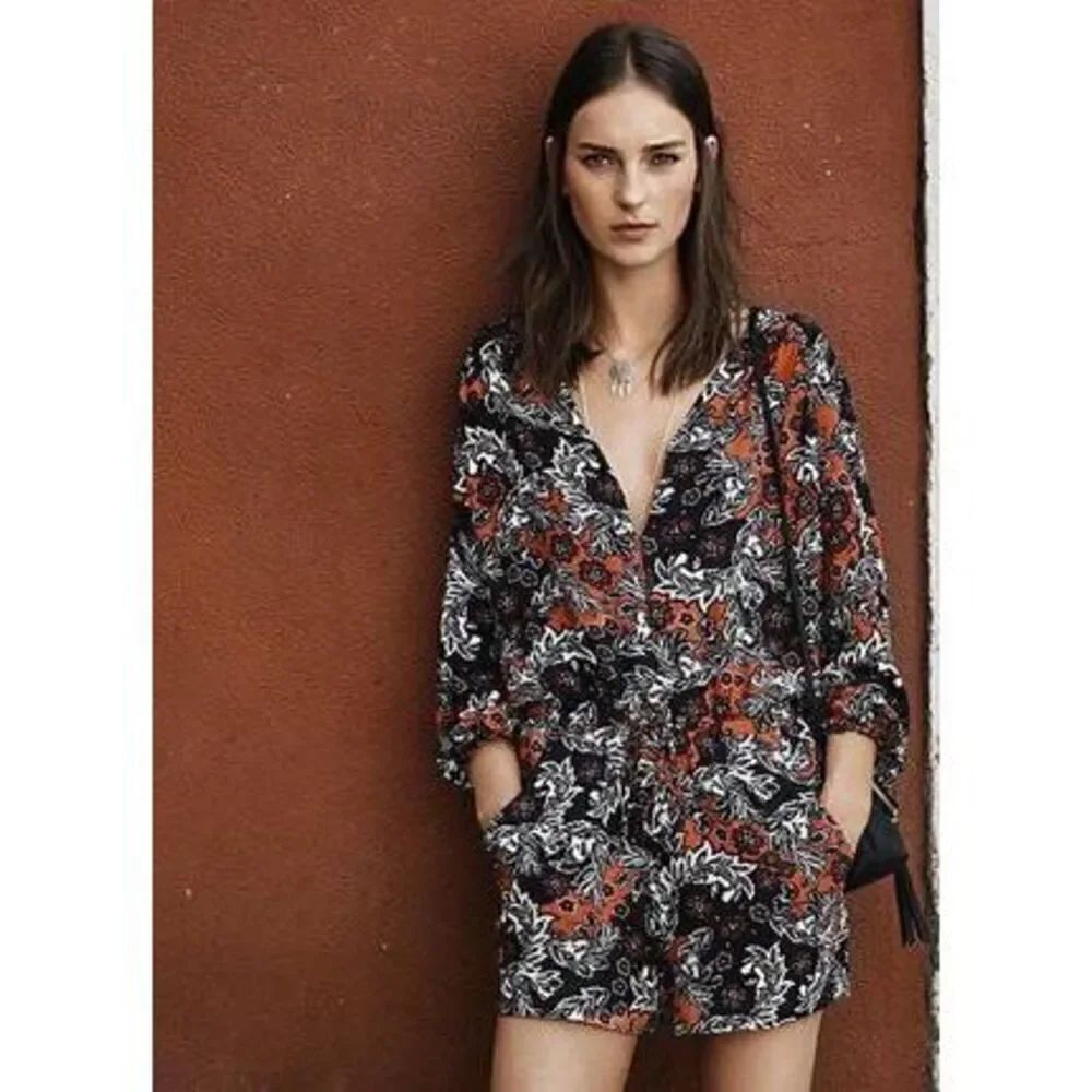 H&M Floral V Neck Long Sleeve Romper Jumper Size 6